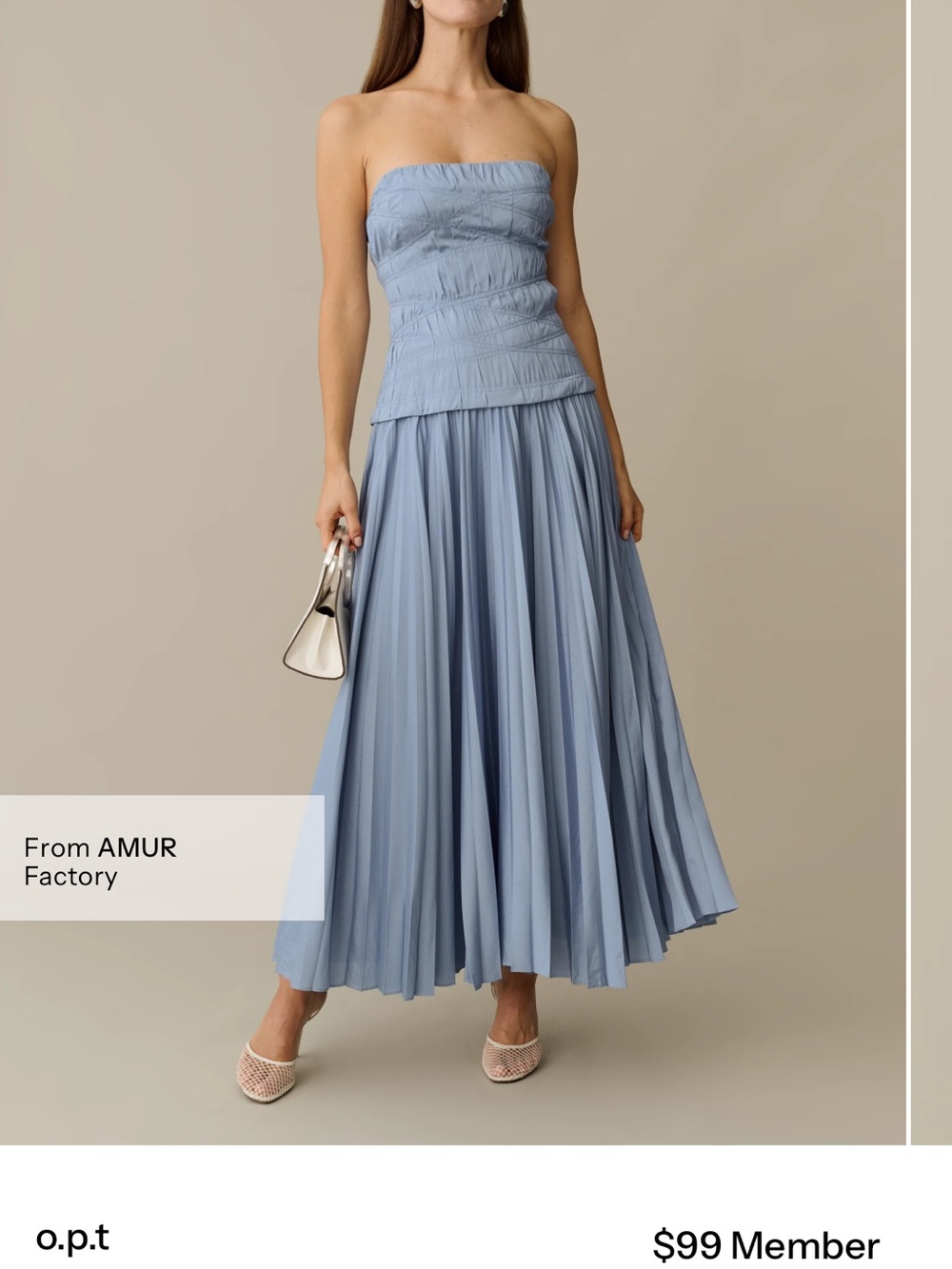 AMUR Strapless Pleated Maxi Skirt in Powder Blue